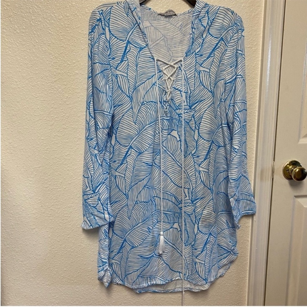 Charlie Holiday Swim Cover Up Women’s Size 8 Blue Tropical Hooded Beach